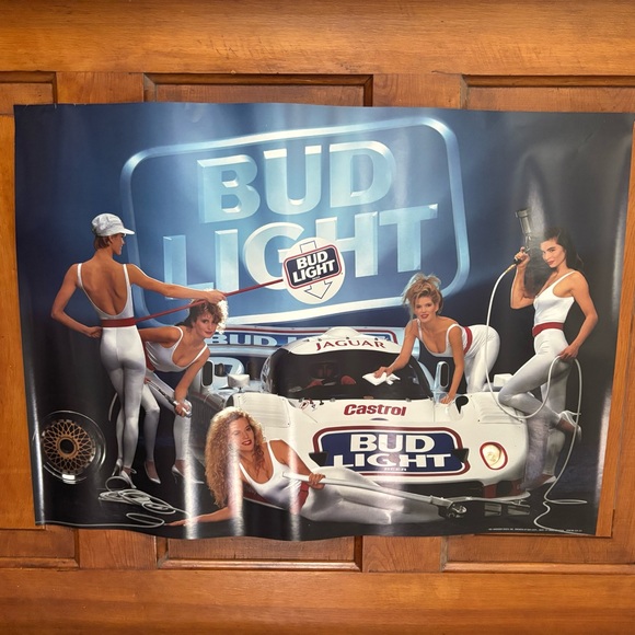 Vintage Bud Light Racing Poster Jaguar Race Car Castrol